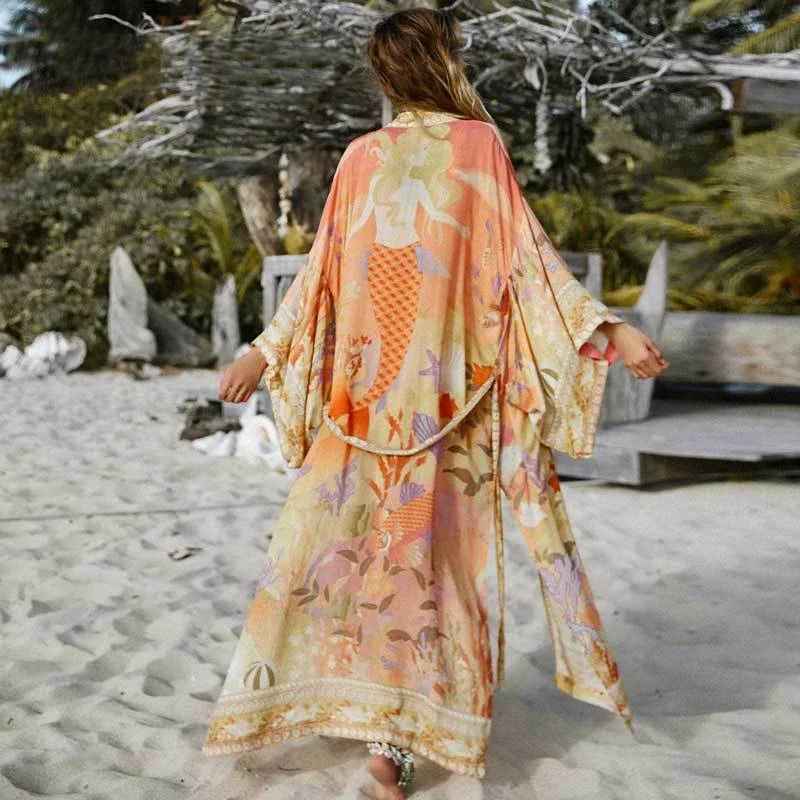 AYUALIN imprimé fleuri Kimono Cardigan longue Blouse Fer femmes nager couvrir été 2025 Boho caftan plage Femme Blouses robes AYUALIN imprimé fleuri Kimono Cardigan longue Blouse Fer femmes nager couvrir été 2025 Boho caftan plage Femme Blouses robes