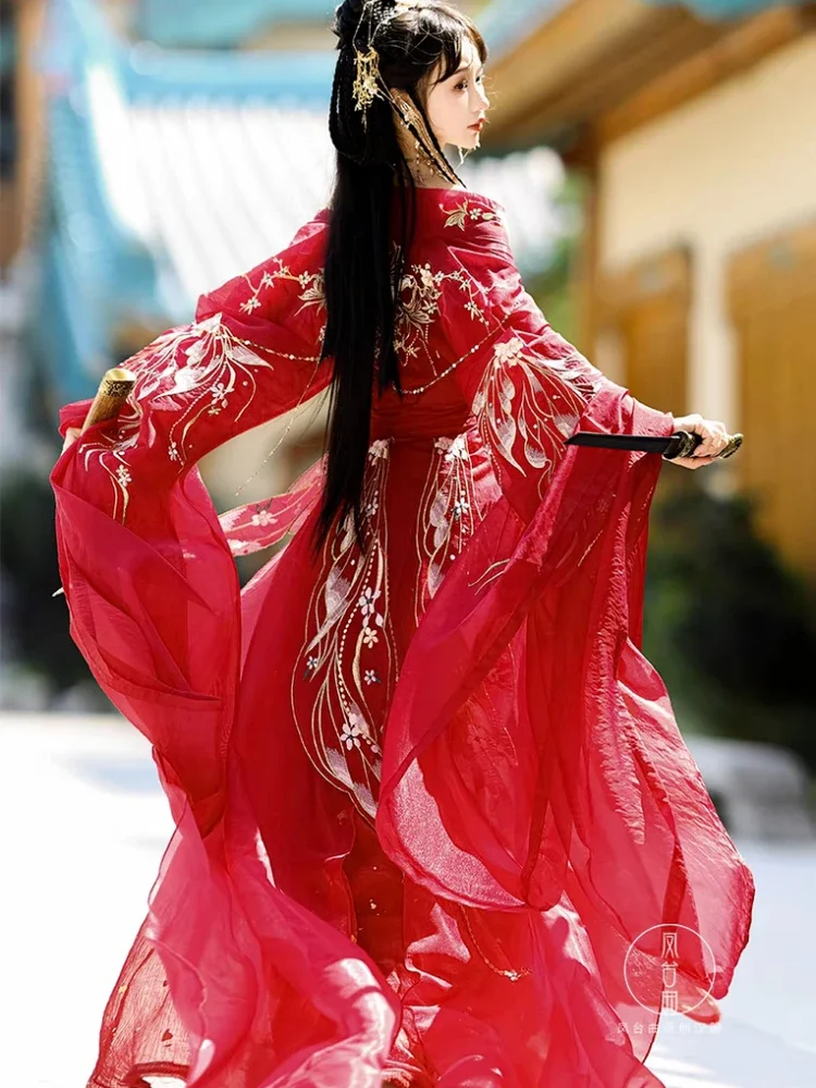 robe hanfu vintage pour femmes, robe de danse sur scène traditionnelle chinoise, costume de cosplay féerique, ensemble hanfu rouge, tenues de princesse élégantes robe hanfu vintage pour femmes, robe de danse sur scène traditionnelle chinoise, costume de cosplay féerique, ensemble hanfu rouge, tenues de princesse élégantes