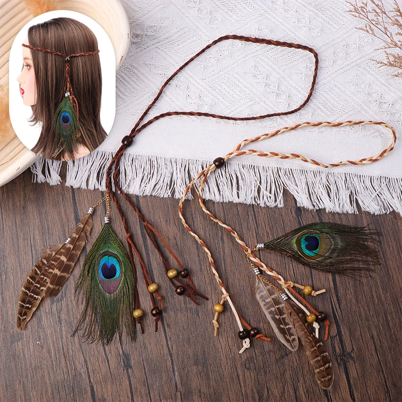 bandeau femme mode bandeau indien chapeaux plume coiffure cheveux accessoires giftretro boho paon plume tressé corde bandeau femme mode bandeau indien chapeaux plume coiffure cheveux accessoires giftretro boho paon plume tressé corde