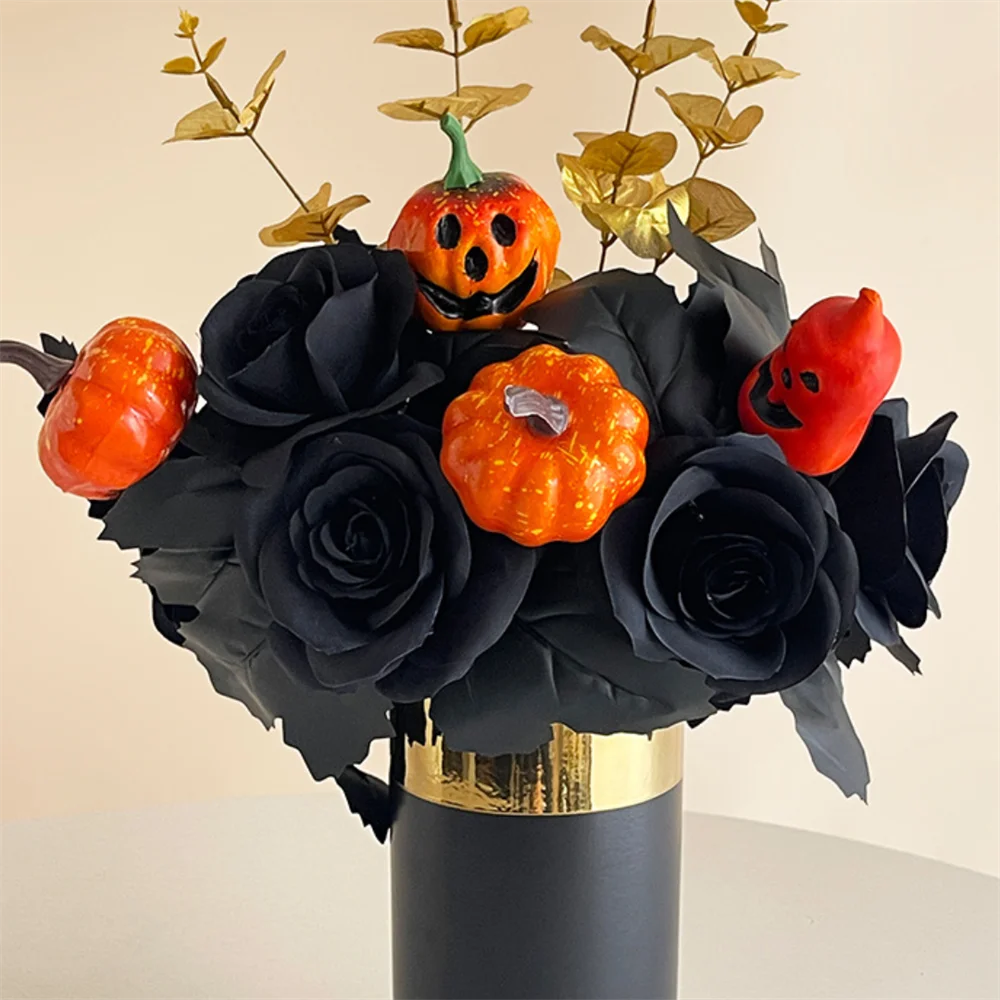 roses artificielles noires pour halloween, bouquet de fleurs gothiques noires d'horreur foncée pour la maison, fête de mariage, décor d'halloween roses artificielles noires pour halloween, bouquet de fleurs gothiques noires d'horreur foncée pour la maison, fête de mariage, décor d'halloween