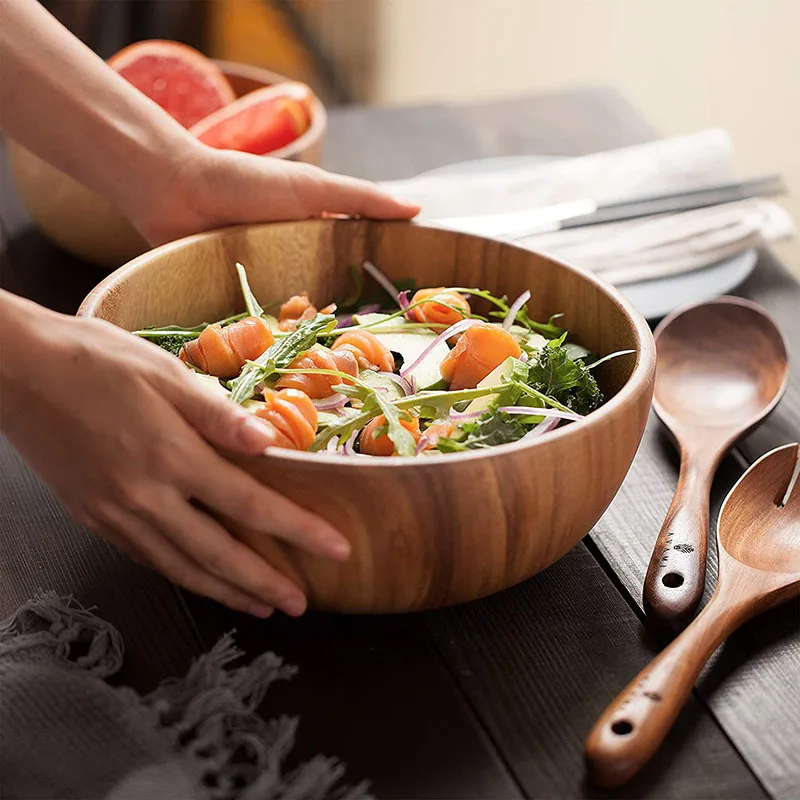 filles en bois d'acacia de style japonais, vaisselle anglaise, ménage et bassin, assiette de fruits, bol à salade, bol à soupe en bois entier filles en bois d'acacia de style japonais, vaisselle anglaise, ménage et bassin, assiette de fruits, bol à salade, bol à soupe en bois entier