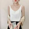 Camisole en soie pour femmes, costume d&rsquo;été à l&rsquo;intérieur, col en v, gilet à bascule en Satin, fin, ample, sans manches, écharpe, hauts en soie, petite chemise tendance, 2025