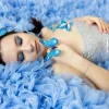 incroyable bleu ciel volumineux tulle longues vestes volants garni tulle manches longues femmes gilet vêtements d'extérieur tenue maxi robe personnalisée