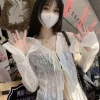 chemisier japonais pour femmes, chemise sexy à bandes grunge, esthétique y2k, harajuku, col rabattu, manches évasées, 2025