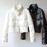 Veste d&rsquo;hiver courte coréenne haut de gamme pour femme, col montant, parka chaude, doudoune, manteau léger, extérieur, coupe-vent, bouton d&rsquo;oreiller