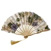 Éventail pliant en soie de style japonais chinois, éventail de mariage, cadeaux artistiques, éventail à main de danse, éventail de fleurs pliable en bambou vintage