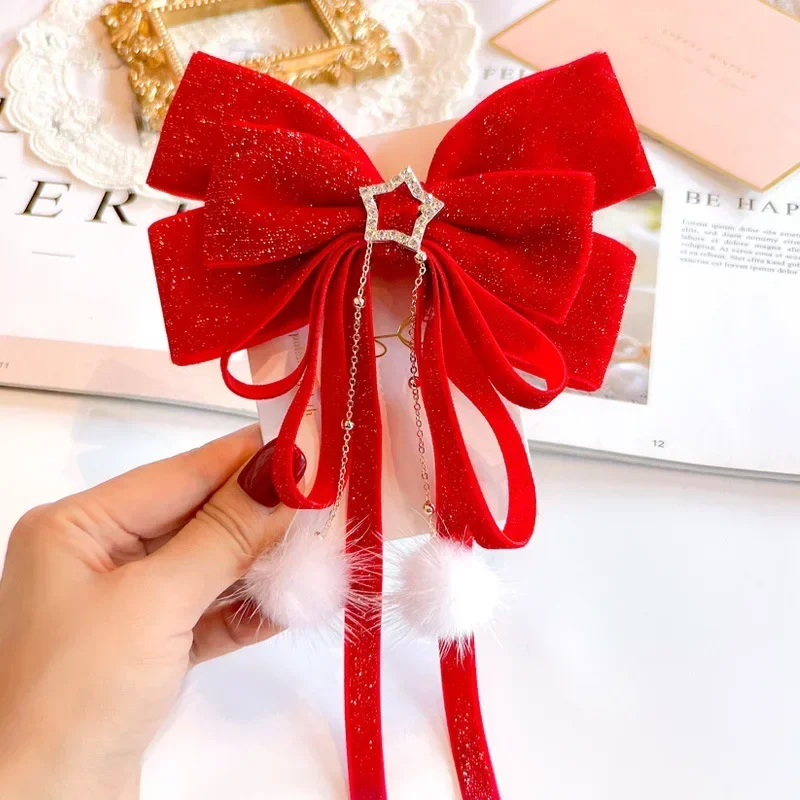 Ornement de nœud de velours doré rouge pour femmes et filles, épingles à cheveux de bébé, pinces à cheveux coréennes, épingles à cheveux de cow-boy, accessoires de Noël et du nouvel an Ornement de nœud de velours doré rouge pour femmes et filles, épingles à cheveux de bébé, pinces à cheveux coréennes, épingles à cheveux de cow-boy, accessoires de Noël et du nouvel an