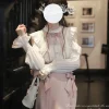 japonais rojita mini série sc chemisier rose et blanc jupe sirène élégante produite en série manches longues chemise à simple boutonnage fille