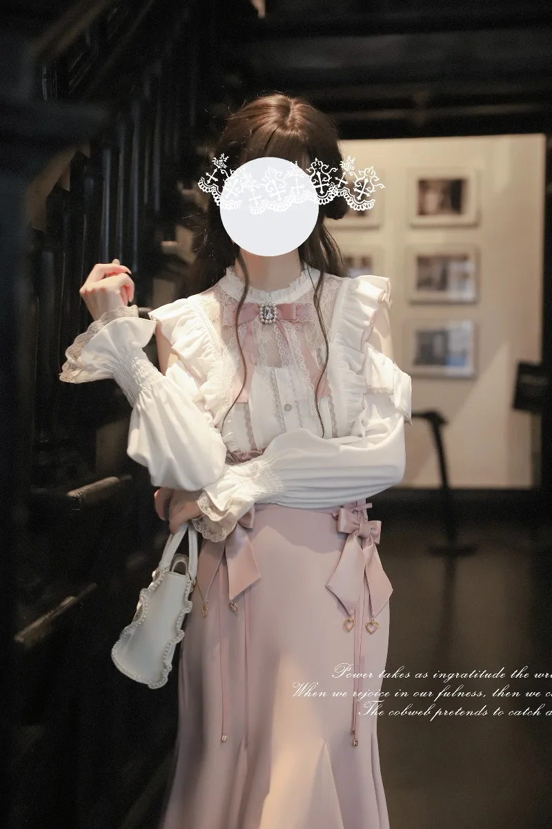 japonais rojita mini série sc chemisier rose et blanc jupe sirène élégante produite en série manches longues chemise à simple boutonnage fille japonais rojita mini série sc chemisier rose et blanc jupe sirène élégante produite en série manches longues chemise à simple boutonnage fille