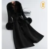 zdfurs manteau en cachemire réversible mi long pour femme, grande jupe en laine, col en fourrure de renard, hiver