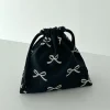 mini sac à cordon rayé avec nœud papillon, pochette de rangement de cosmétiques, portefeuille pour femmes, mini pochette à ficelle kawaii, mini sac de rangement pour filles