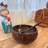 ensemble de bols à noix de coco naturel, bol à salade en bois ramen, ensemble de cuillères en bois de noix de coco, smoothie, vaisselle de cuisine, bol à noix de coco