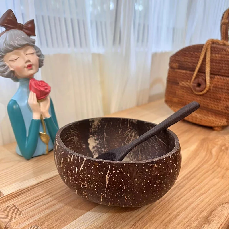 ensemble de bols à noix de coco naturel, bol à salade en bois ramen, ensemble de cuillères en bois de noix de coco, smoothie, vaisselle de cuisine, bol à noix de coco ensemble de bols à noix de coco naturel, bol à salade en bois ramen, ensemble de cuillères en bois de noix de coco, smoothie, vaisselle de cuisine, bol à noix de coco