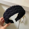 1 pièce de style ultra miu! bandeau large en tissu bleu foncé tricoté à la main, bandeau de mode rétro de style coréen pour augmenter le volume de la couronne