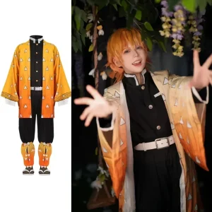 2025 Halloween Anime démon Moordenaar Kimetsu No Yaiba Agatsuma Zenitsu Cosplay tuum Pruik Vrouwen Kimono uniforme