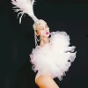 costume d'équipe de danse gogo pour discothèque, bar, horloge blanche, strass, bikini, couvre chef en plumes, dj danseuse, festival, tenues de scène rave
