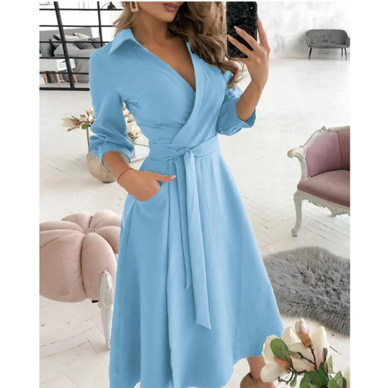 robe portefeuille à ceinture pour femme, vente chaude, coupe ample, imprimé multi motifs, adaptée aux transitions saisonnières robe portefeuille à ceinture pour femme, vente chaude, coupe ample, imprimé multi motifs, adaptée aux transitions saisonnières
