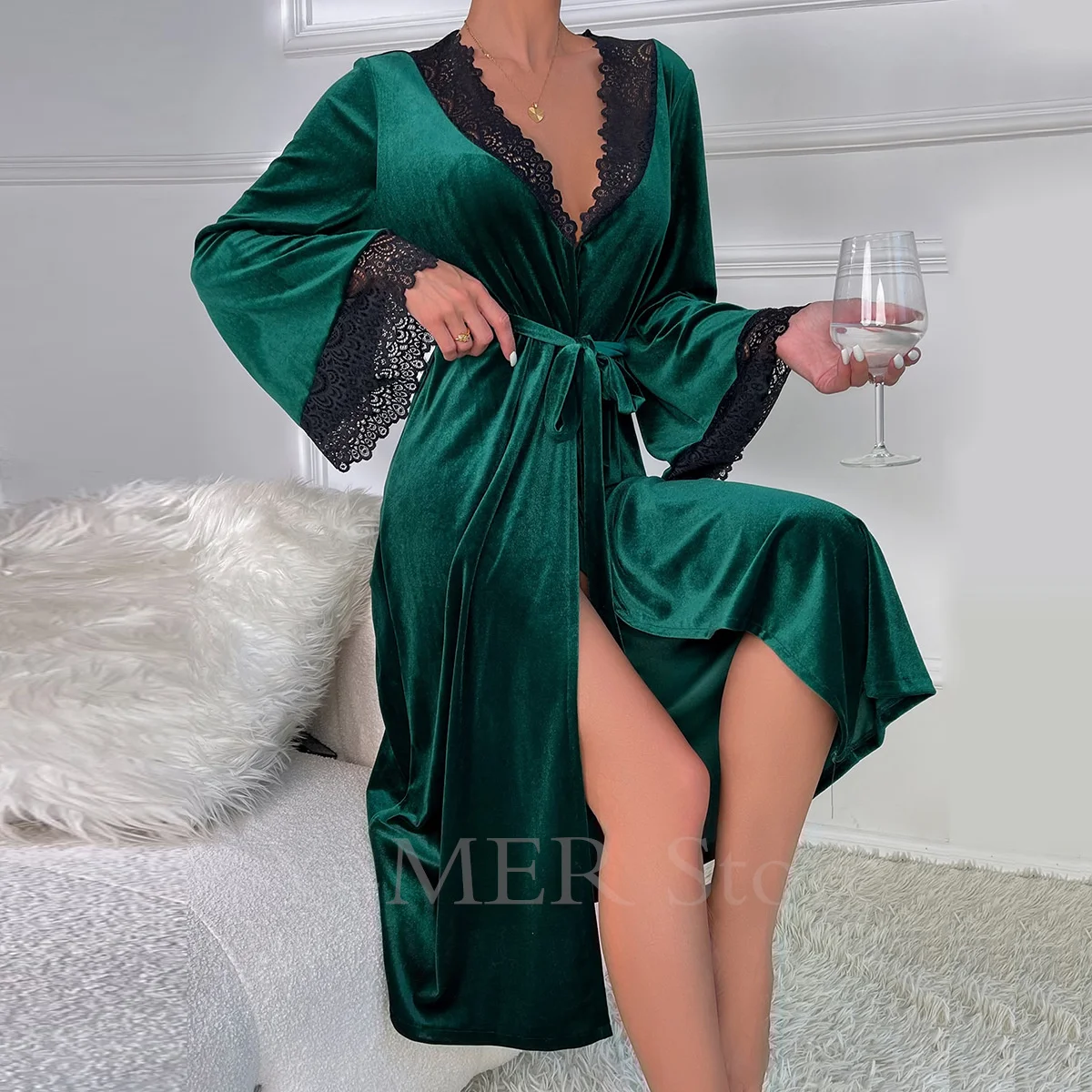 robe longue en velours à lacets pour femmes, vêtements de nuit sexy, bordeaux, kimono, peignoir, lingerie intime, vêtements de maison, nouvelle collection automne robe longue en velours à lacets pour femmes, vêtements de nuit sexy, bordeaux, kimono, peignoir, lingerie intime, vêtements de maison, nouvelle collection automne