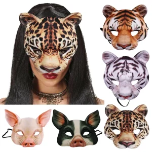 Masque d&rsquo;Animal 3D Réaliste, Demi-Masque, Tigre, Cochon, Lapin, Léopard, Halloween, Carnaval, ix, Tim ade, Cosplay, Accessoires de Costume