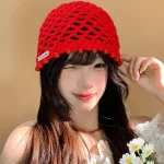 Japonais printemps et été Simple tissé à la main pull chapeau rue creux perle frangée Style ethnique mode tricoté bonnet
