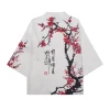 kimono d'été imprimé floral pour hommes et femmes, chemise hawaïenne de plage, cardigan à la mode, motif prune, peignoirs yukata haori