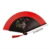 Éventail plié imprimé de fleurs de style chinois, exquis, portable, pompon, classique, rétro, kimono, décoration de la maison