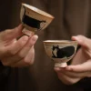 tasse à thé japonaise rétro vintage en céramique, tasse à thé chinoise kung fu hôte, tasse unique faite à la main, tasses de dessin animé de chat mignon, verres à thé