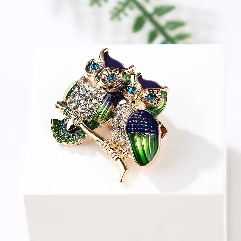 broches double hibou tendance, strass, badge, oiseau, animal, fête, costume décontracté, badge de décoration pour femmes, cadeaux de corsage broches double hibou tendance, strass, badge, oiseau, animal, fête, costume décontracté, badge de décoration pour femmes, cadeaux de corsage