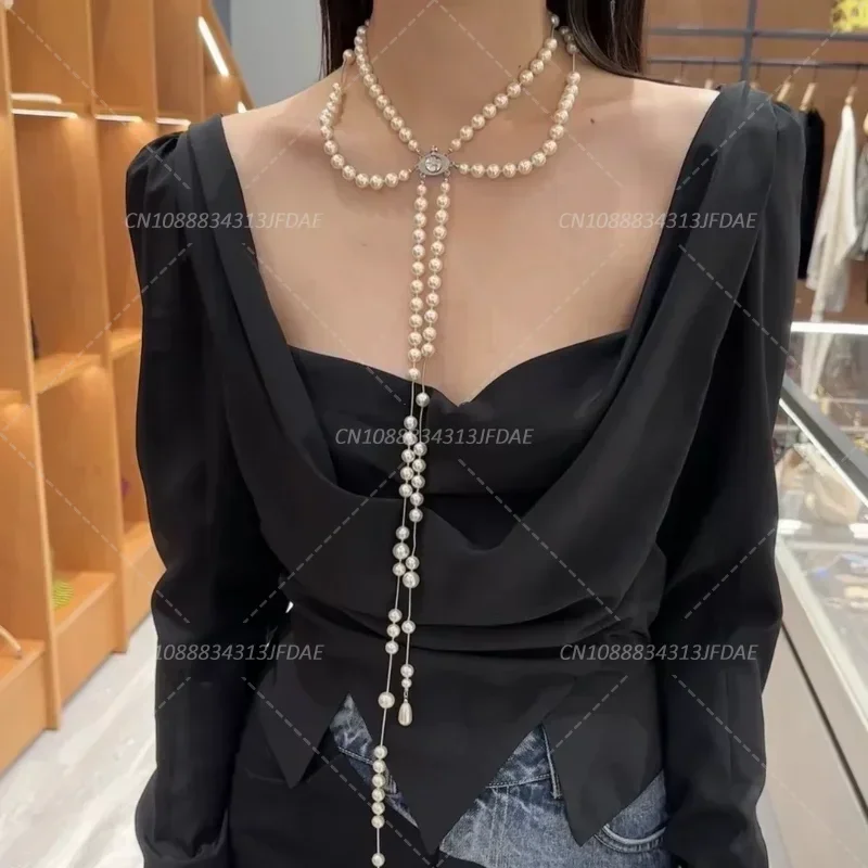 collier multicouche élégant à franges en perles, niche haut de gamme, sensation asymétrique, chaîne de cou drapée, collier vintage tendance collier multicouche élégant à franges en perles, niche haut de gamme, sensation asymétrique, chaîne de cou drapée, collier vintage tendance