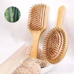 Brosse à cheveux en bois de bambou, peigne de Massage, masseur du cuir chevelu pour la croissance des cheveux, brosse à lisser antistatique, brosse à barbe douce en hêtre pour bébé
