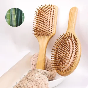 Brosse à cheveux en bois de bambou, peigne de Massage, masseur du cuir chevelu pour la croissance des cheveux, brosse à lisser antistatique, brosse à barbe douce en hêtre pour bébé