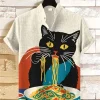 chemise en lin imprimé chat kimono de style japonais pour hommes, col montant à la mode, manches courtes, expédition rapide, été