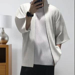 Miyake veste plissée hommes Cardigan japonais 2025 printemps et été nouveau plissé hommes ample grands Yards veste cent hauts amples Miyake veste plissée hommes Cardigan japonais 2025 printemps et été nouveau plissé hommes ample grands Yards veste cent hauts amples