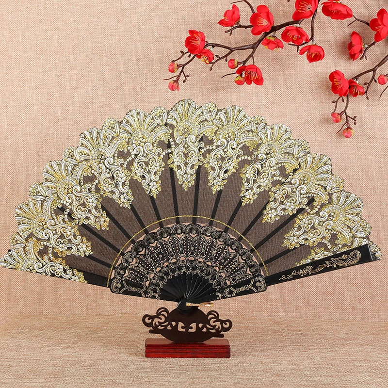 Éventail ancien chinois pliant en plastique, éventail hanfu pour femmes, décoration de maison japonaise, danse noire et rouge, éventail pliant pour fête de mariage Éventail ancien chinois pliant en plastique, éventail hanfu pour femmes, décoration de maison japonaise, danse noire et rouge, éventail pliant pour fête de mariage