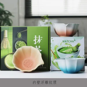 Kit Matcha de cérémonie 2 pièces, ensemble de bols Matcha en poterie sculptée à la main, outils à thé Vintage esthétiques, Kit de démarrage pour cérémonie du thé Instagrammable