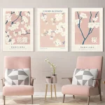 Affiche de fleurs de cerisier japonais, peinture sur toile Sakura, imprimés de fleurs roses, images d’art murales, esthétique, décoration de la maison Affiche de fleurs de cerisier japonais, peinture sur toile Sakura, imprimés de fleurs roses, images d’art murales, esthétique, décoration de la maison