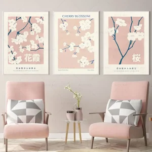 Affiche de fleurs de cerisier japonais, peinture sur toile Sakura, imprimés de fleurs roses, images d’art murales, esthétique, décoration de la maison Affiche de fleurs de cerisier japonais, peinture sur toile Sakura, imprimés de fleurs roses, images d’art murales, esthétique, décoration de la maison