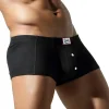 sous vêtements plats pour hommes, en coton synthétique, haute élasticité, surélevés, décoration de boutons, coupe slim confortable, couleur unie