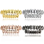 Hip Hop-Dents supérieures plaquées or 18 carats pour hommes et femmes, 8 dents inférieures, accessoires de bijoux de fête, accolades en or véritable