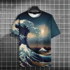 Grue vagues motif T-Shirt pour hommes chinois Koi poisson impression 3D t-shirts été décontracté ample à manches courtes haut col en o unisexe t-shirts