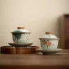 Tasse à thé Gaiwan peinte à la main rétro, four Ge, service à thé unique, sans brûlure, bol d&rsquo;infusion de thé, haut de gamme, ménage, service à thé principal