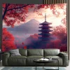 Architecture japonaise traditionnelle et mont Fuji paysage tenture murale salon chambre tapisseries décoratives en Polyester Architecture japonaise traditionnelle et mont Fuji paysage tenture murale salon chambre tapisseries décoratives en Polyester
