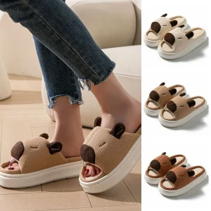 Pantoufles antidérapantes Capybara de dessin animé, chaussures de maison, pantoufles en lin Capybara, semelle épaisse Kawaii, diapositives en lin pour femmes