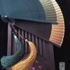 Éventail pliant de style japonais edo, kimono féminin, véritable petite fleur sculptée, nickel é, blanc, doré