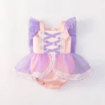 Raiponce-Robe de princesse violette pour bébé fille, combinaison avec nœud, robes de mariée 1er anniversaire, vêtements pour enfants, costume de Noël