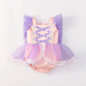 Raiponce-Robe de princesse violette pour bébé fille, combinaison avec nœud, robes de mariée 1er anniversaire, vêtements pour enfants, costume de Noël