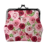 Porte-monnaie en cuir imprimé rose rouge pour femme, petit portefeuille à fermeture à fermoir, poupées changeantes, cadeaux pour femme, filles