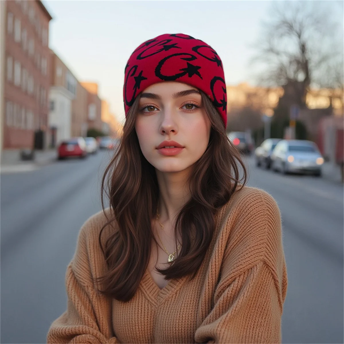 chapeau tricoté hip hop tendance, chapeau en laine jacquard décontracté, chapeau mocassin d'extérieur résistant au froid et au vent chapeau tricoté hip hop tendance, chapeau en laine jacquard décontracté, chapeau mocassin d'extérieur résistant au froid et au vent