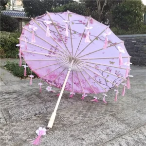 Injgrill-Parapluie en papier à l&rsquo;huile de style chinois pour femme, parapluie japonais, aucun pompon de fleurs, pétale, 82cm