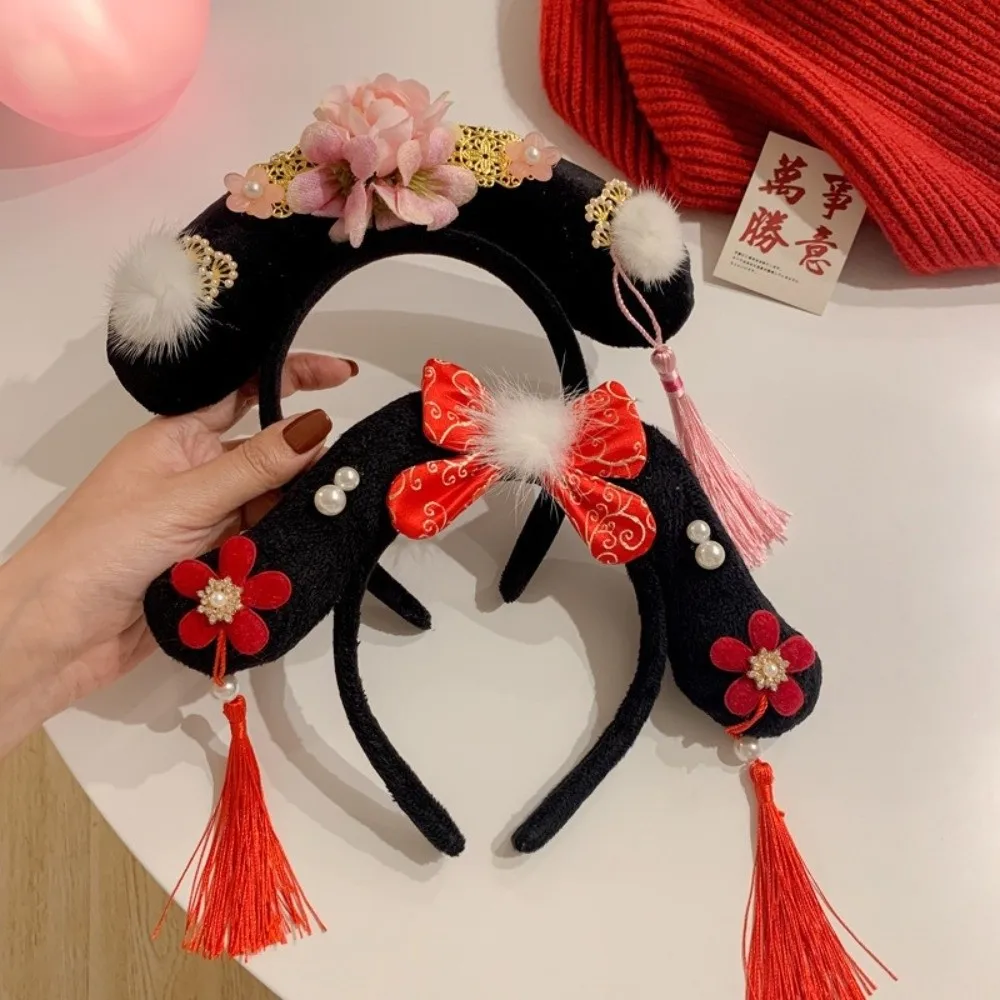 bandeau hanfu à fleurs traditionnelles, nœud en perles, couvre chef de style chinois, couronne à pampilles, cerceau pour cheveux de style ancien pour enfants bandeau hanfu à fleurs traditionnelles, nœud en perles, couvre chef de style chinois, couronne à pampilles, cerceau pour cheveux de style ancien pour enfants